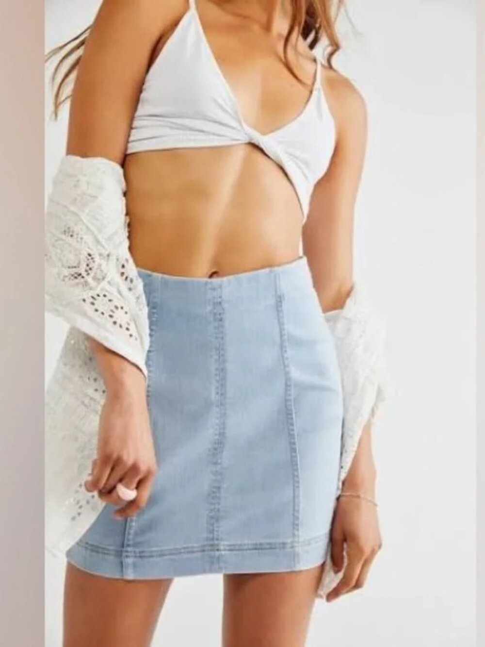 Free People Size 12 Sky Blue Corduroy Modern Femme Mini Skirt